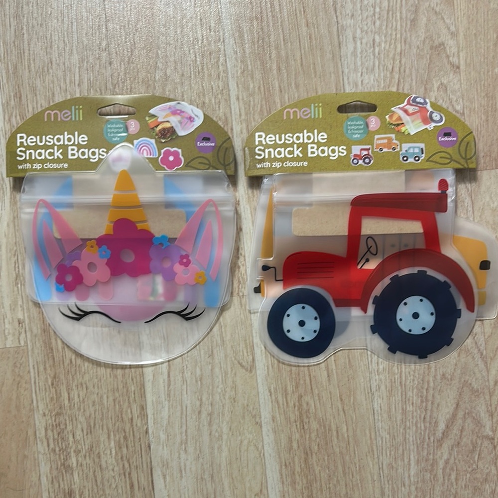 Melli-Reusable Snack Bags With Zip Closure- Unicorn and Tractor Design